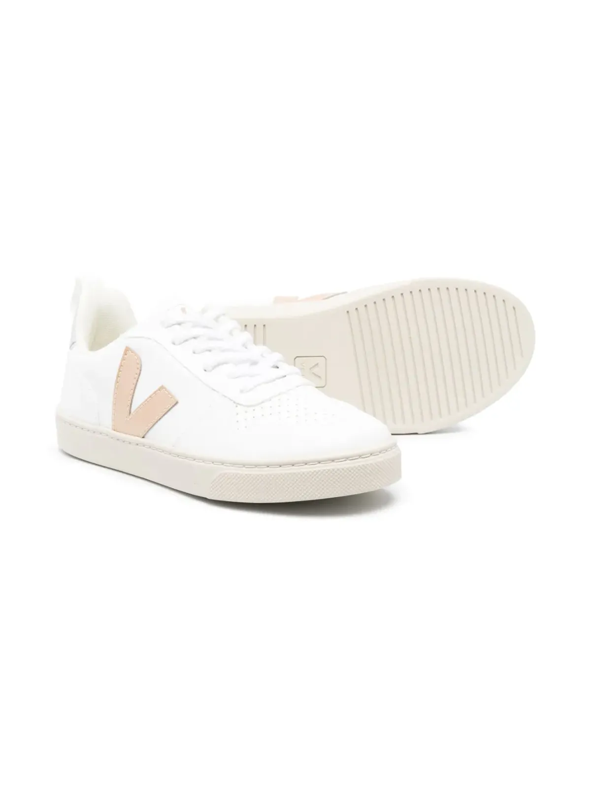 VEJA Kids ロゴパッチ ロー・トップ レザー スニーカー - ホワイト - 画像2