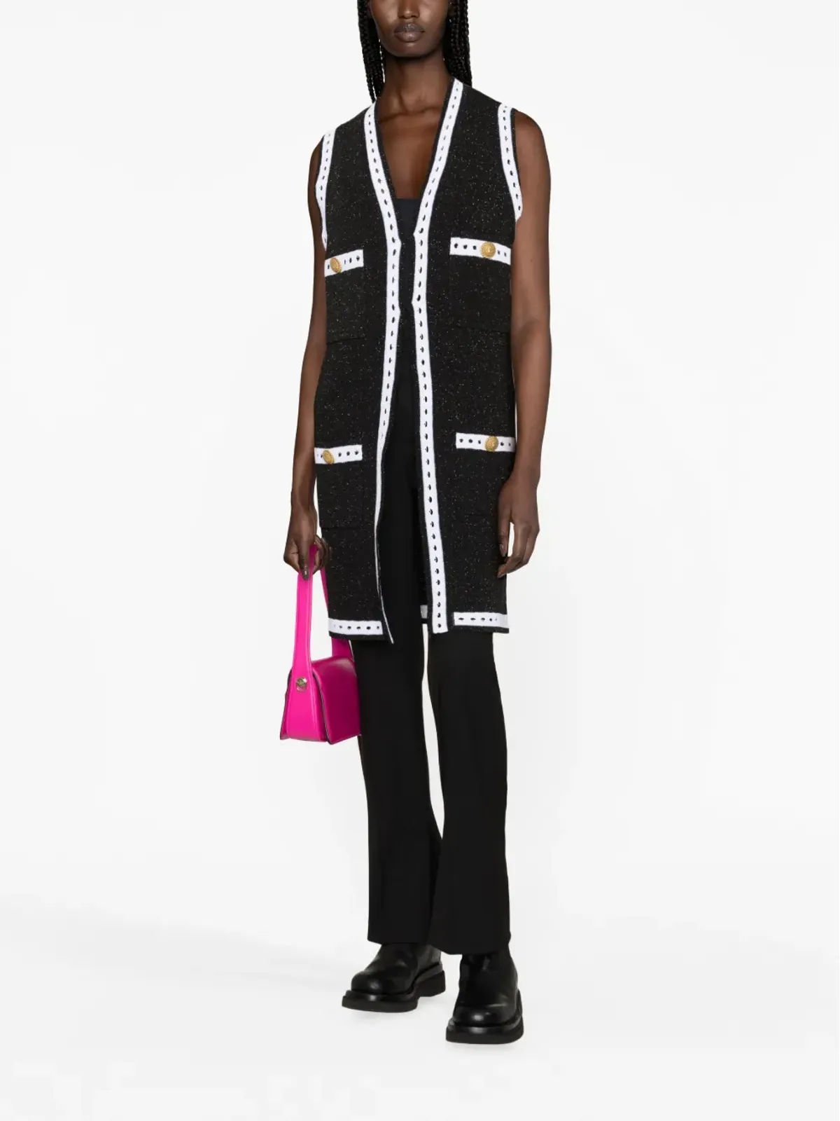 Balmain コントラストボーダーVネック カーディガン - 画像2