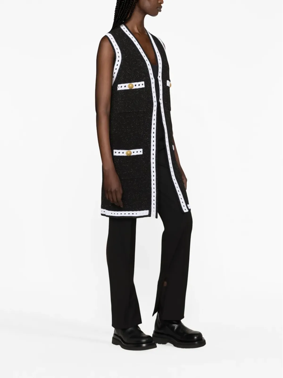 Balmain コントラストボーダーVネック カーディガン - 画像4
