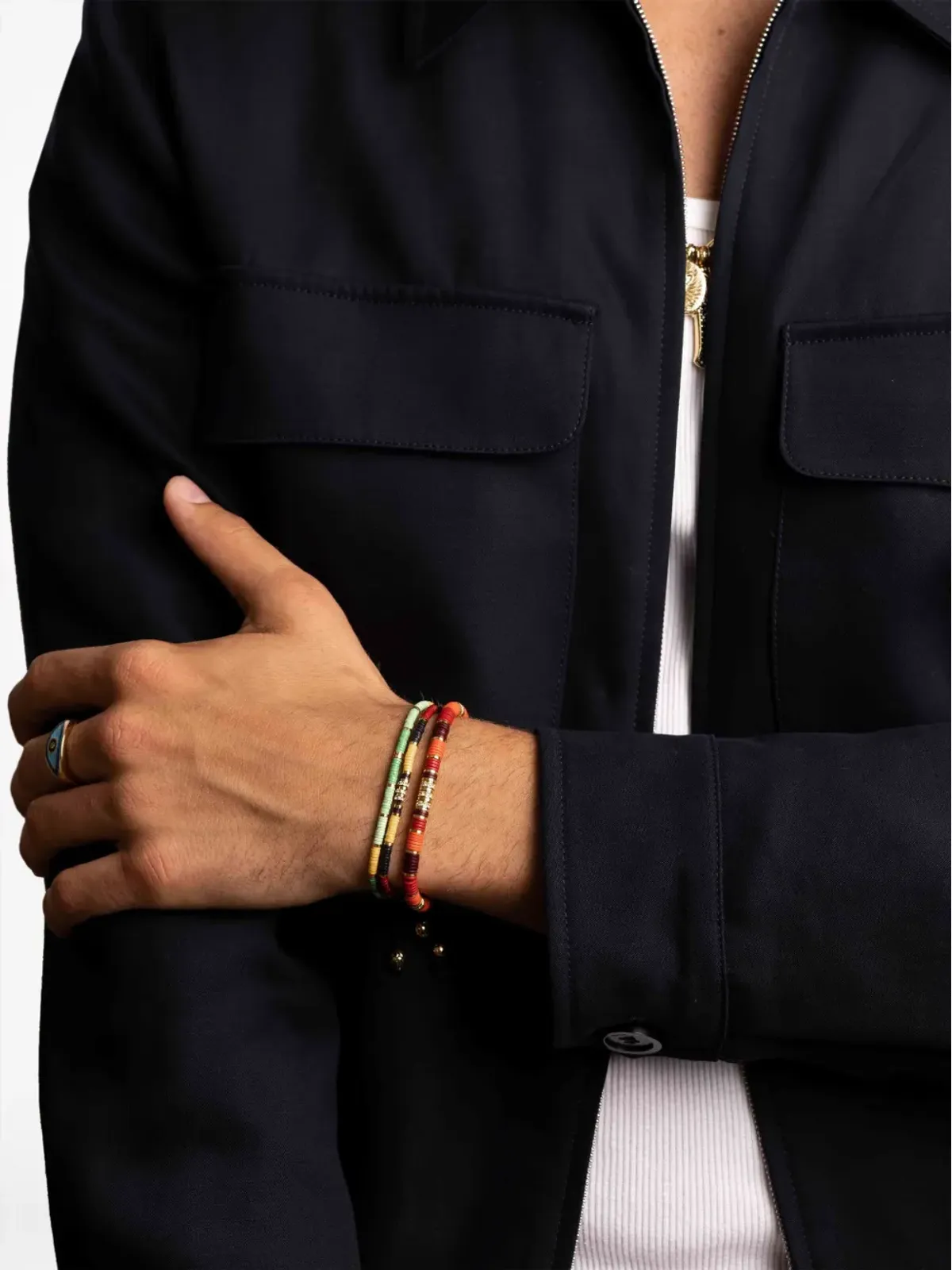 Nialaya Jewelry ロゴプレート付きビーズブレスレット - 画像4