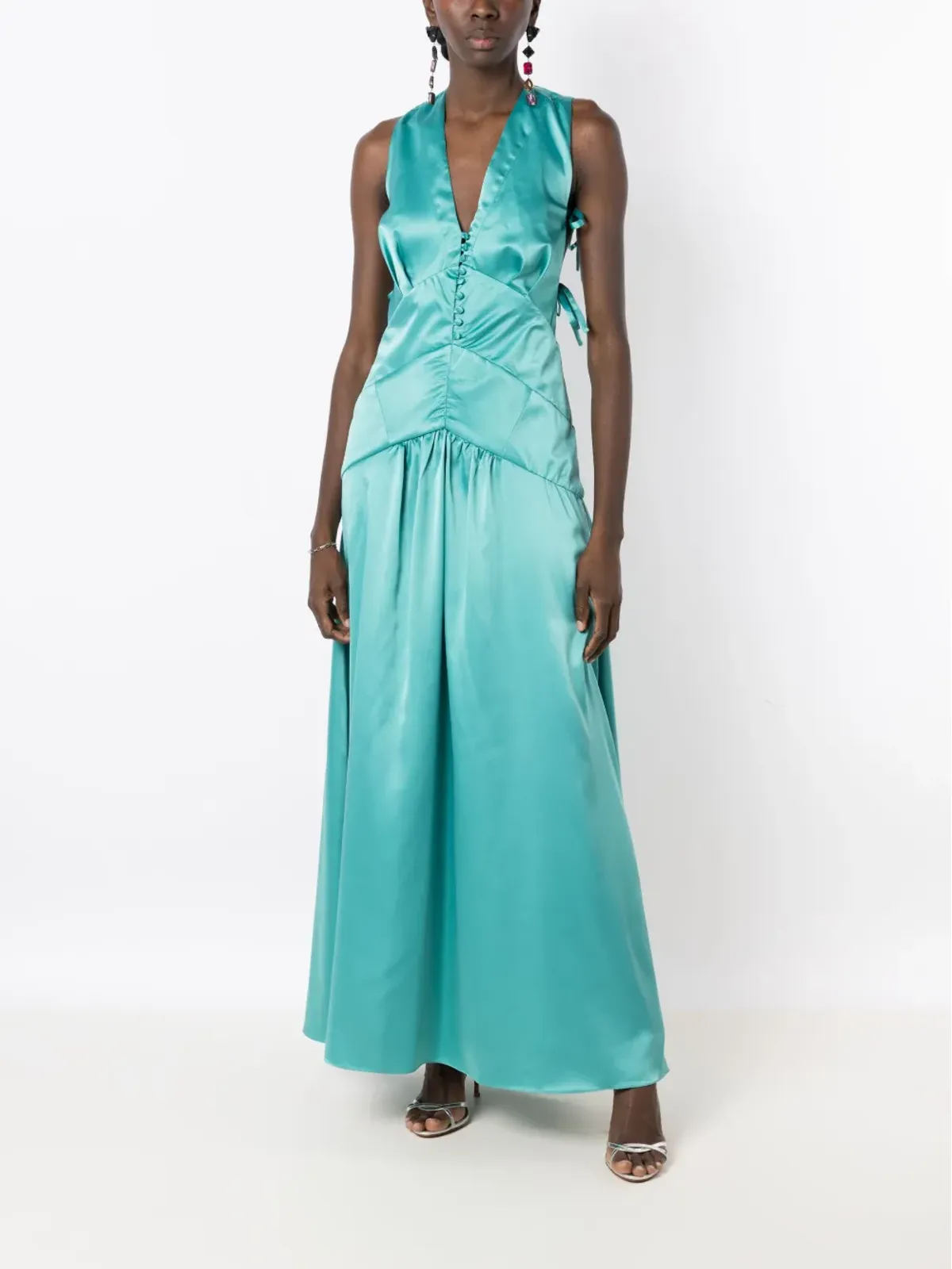 Lethicia Bronstein テレス サテンマキシドレス - Green - 画像2