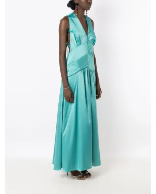 Lethicia Bronstein テレス サテンマキシドレス - Green - サムネイル3