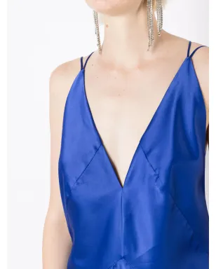 Lethicia Bronstein サテン仕上げ Vネックのイブニングドレス - ブルー - サムネイル5