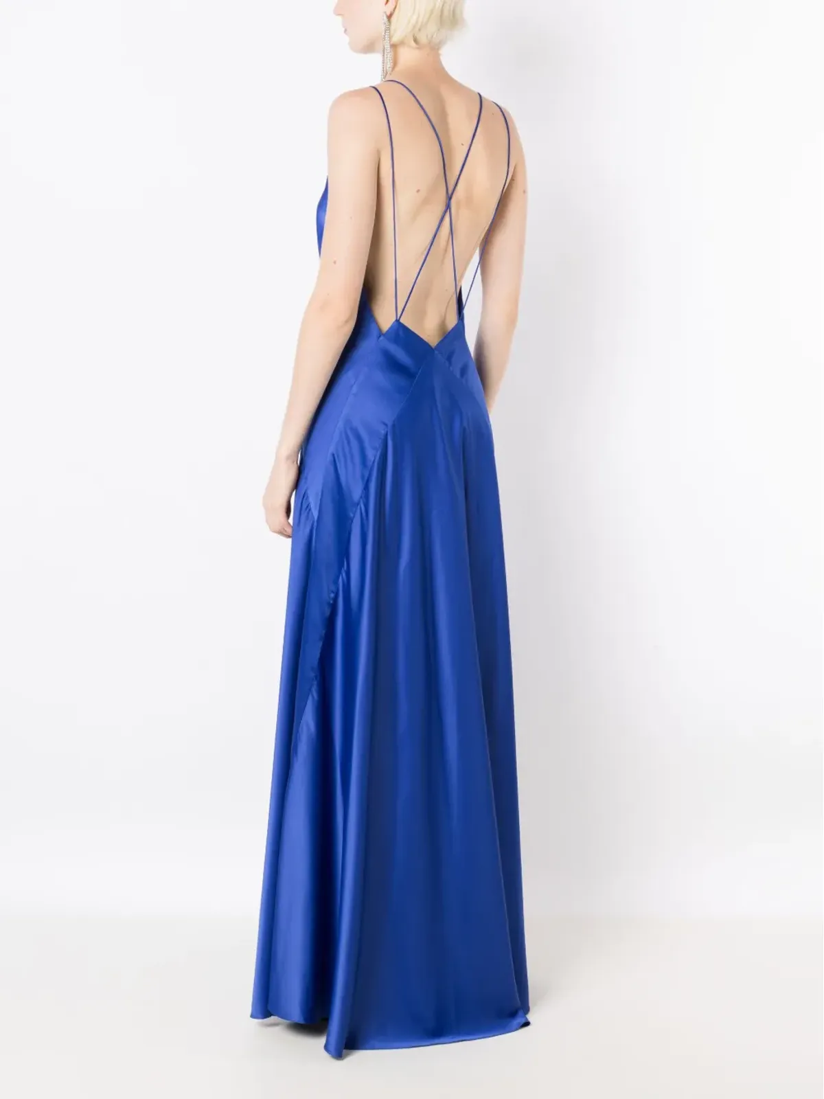Lethicia Bronstein サテン仕上げ Vネックのイブニングドレス - ブルー - 画像2