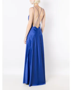 Lethicia Bronstein サテン仕上げ Vネックのイブニングドレス - ブルー - サムネイル2
