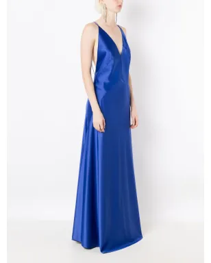 Lethicia Bronstein サテン仕上げ Vネックのイブニングドレス - ブルー - サムネイル3