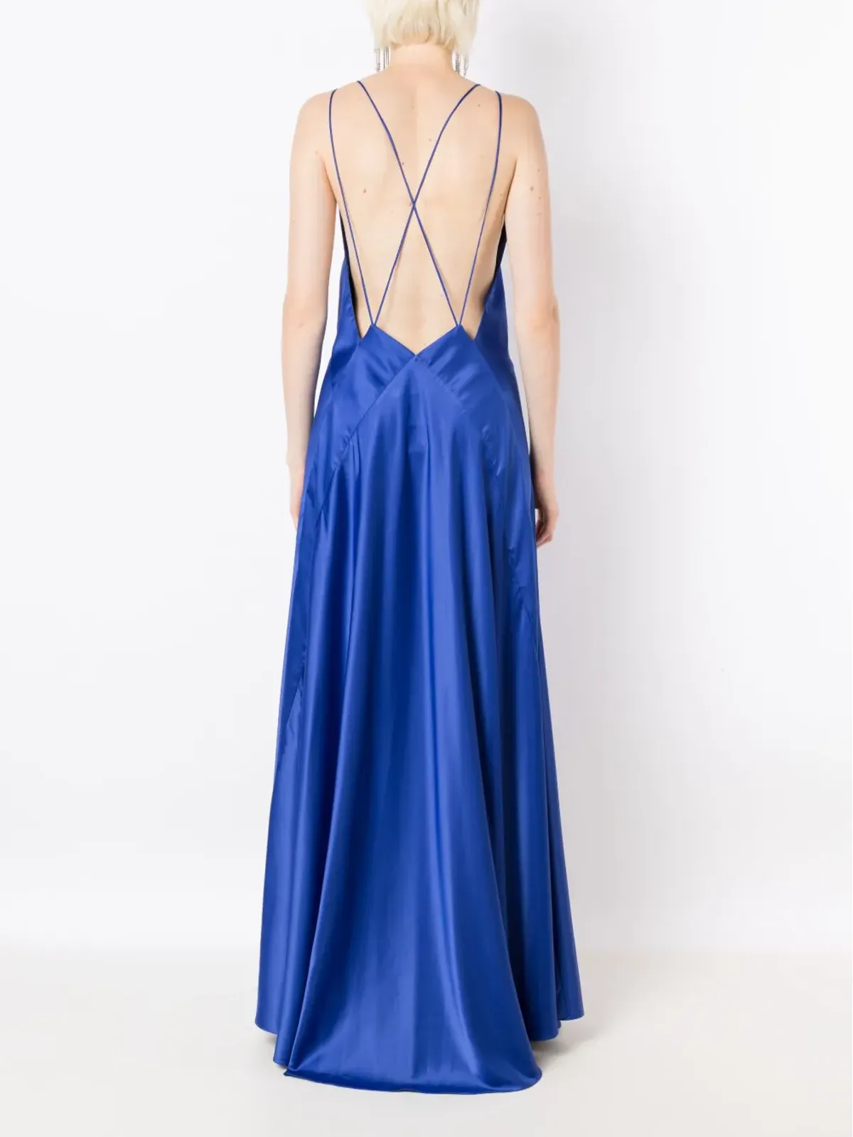 Lethicia Bronstein サテン仕上げ Vネックのイブニングドレス - ブルー - 画像4