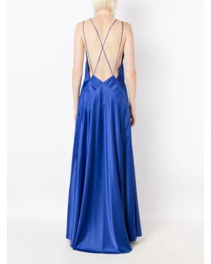 Lethicia Bronstein サテン仕上げ Vネックのイブニングドレス - ブルー - サムネイル4