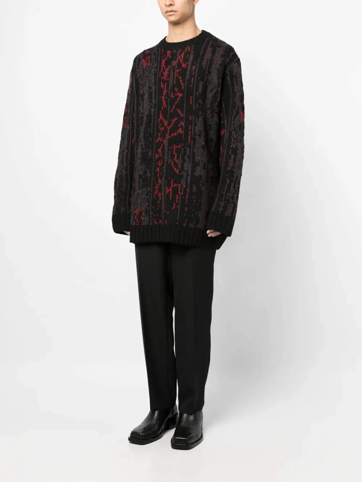 Yohji Yamamoto パターン柄インターシャニットジャンパー - 画像3