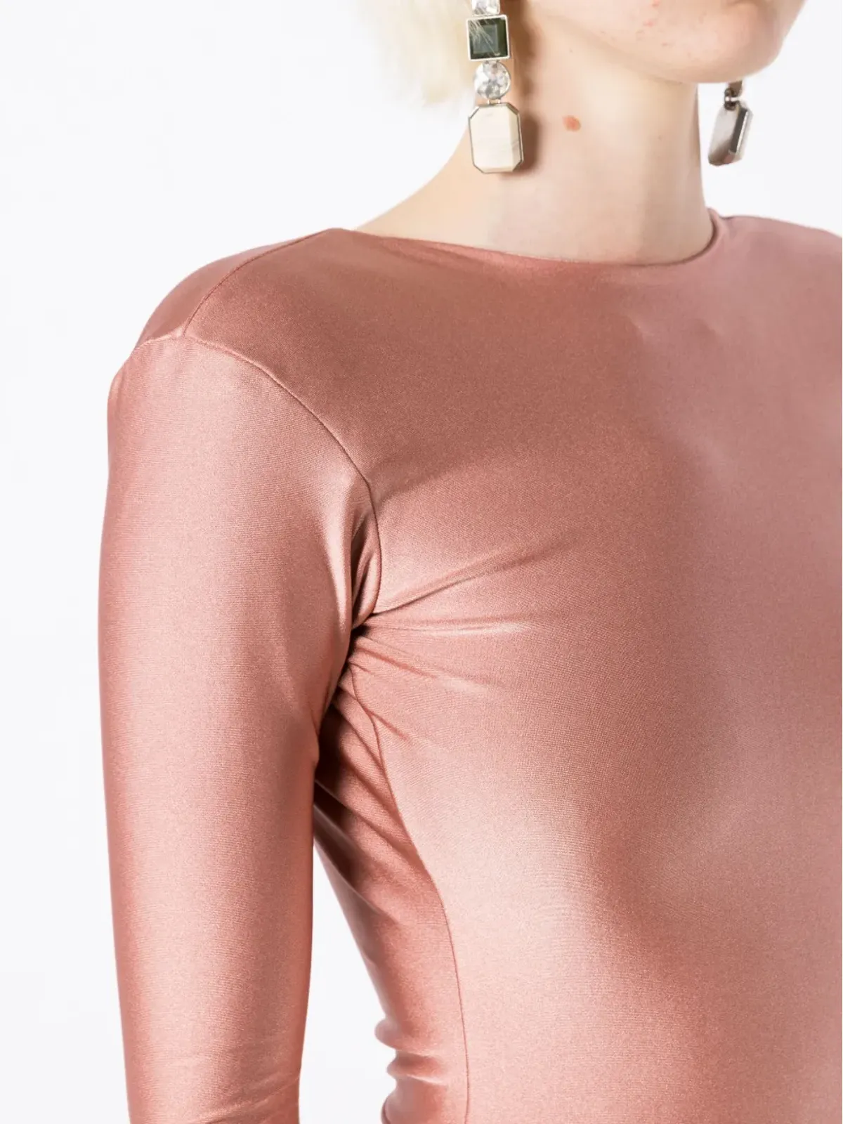 Lethicia Bronstein グレイシー メタリック光沢ドレス ピンク - 画像5