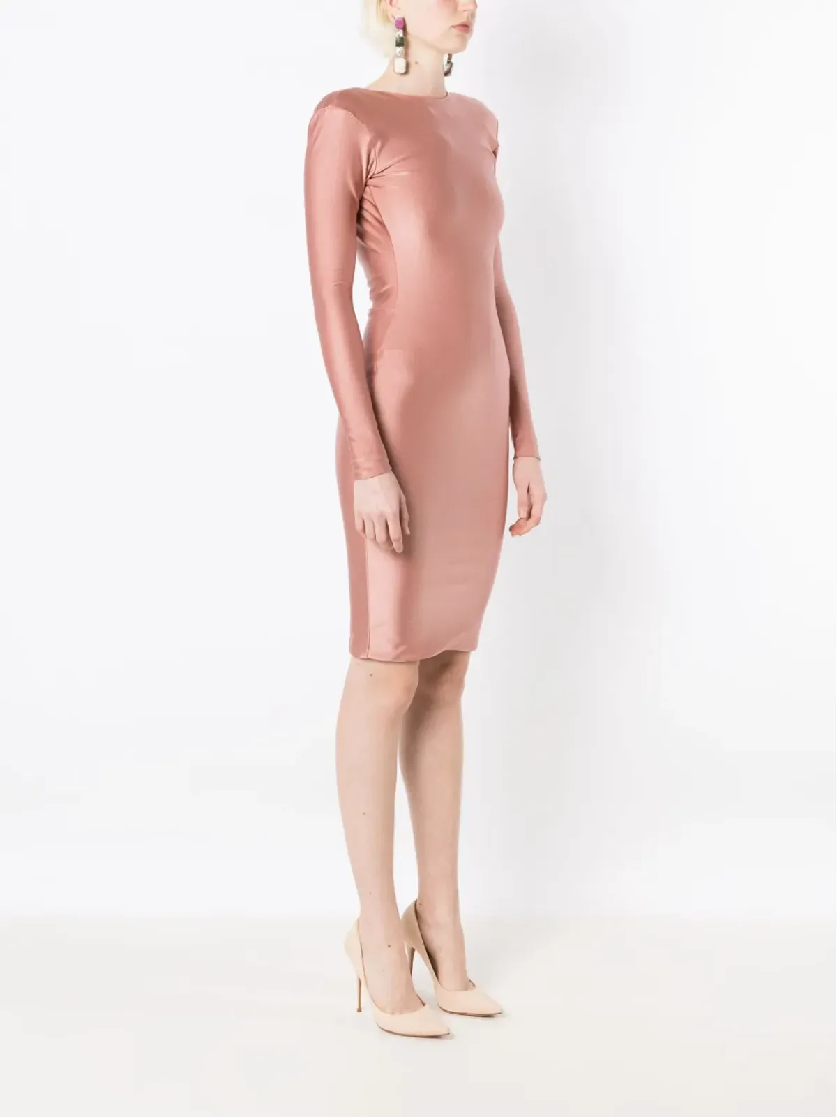 Lethicia Bronstein グレイシー メタリック光沢ドレス ピンク - 画像3