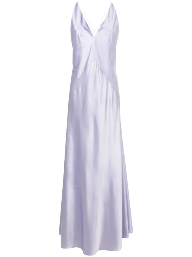Lethicia Bronstein Lethicia Bronstein サテン仕上げ Vネック マキシドレス（パープル）の商品画像