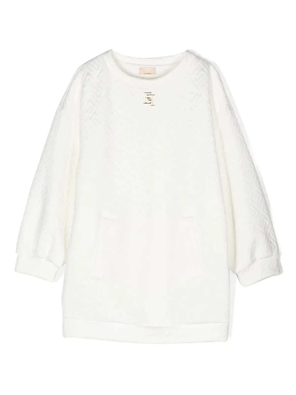 Elisabetta Franchi La Mia Bambina モノグラムジャカード ミディドレス ホワイト - 画像1
