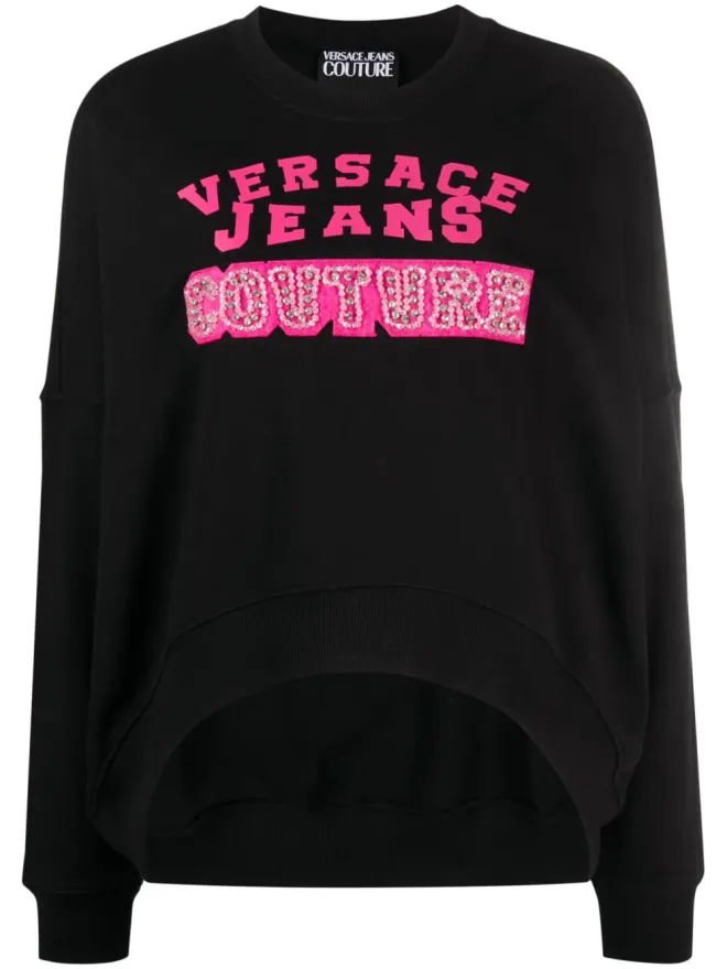 Versace Jeans Couture Versace Jeans Couture クリスタルエンベリッシュ ロゴプリント スウェットシャツ（ブラック）の商品画像