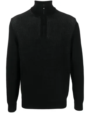 BOSS ribbed half-zip jumper - Black - サムネイル1