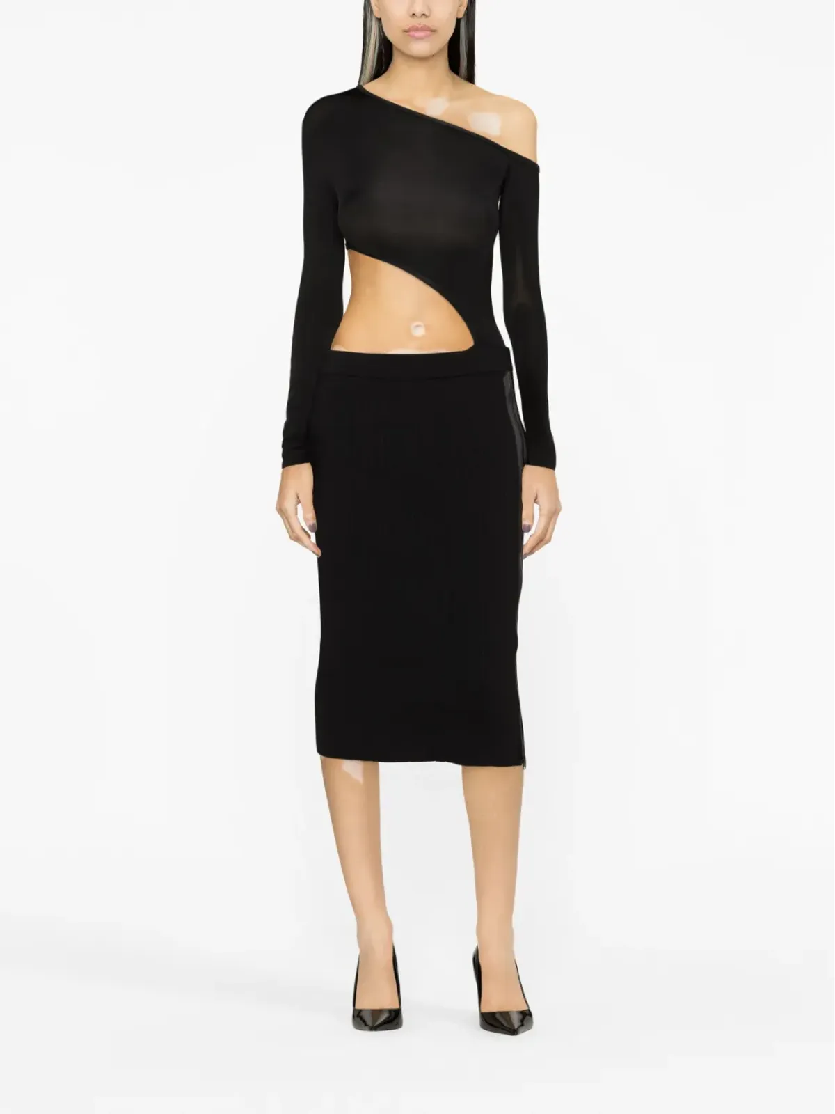 TOM FORD リブ編みシルク混紡ペンシルスカート - 画像2