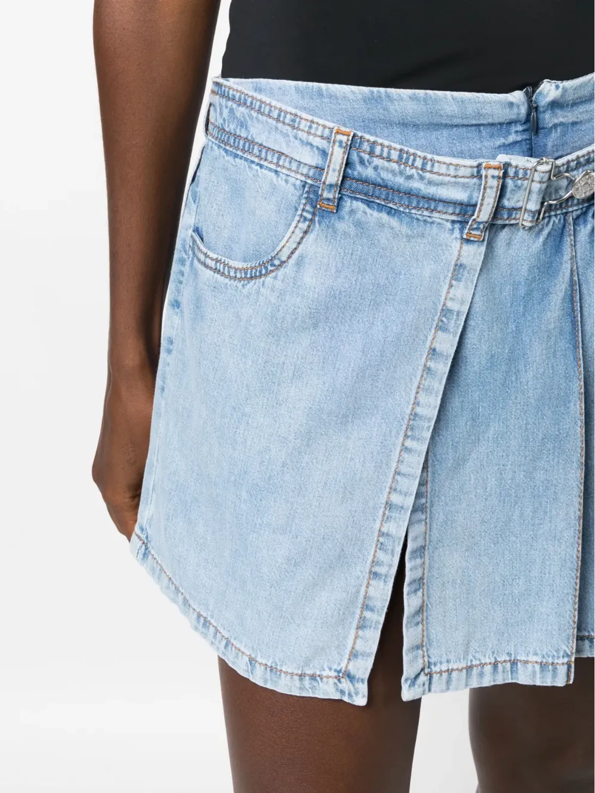 MOSCHINO JEANS プリーツ入りレイヤードデニムショーツ - 画像5
