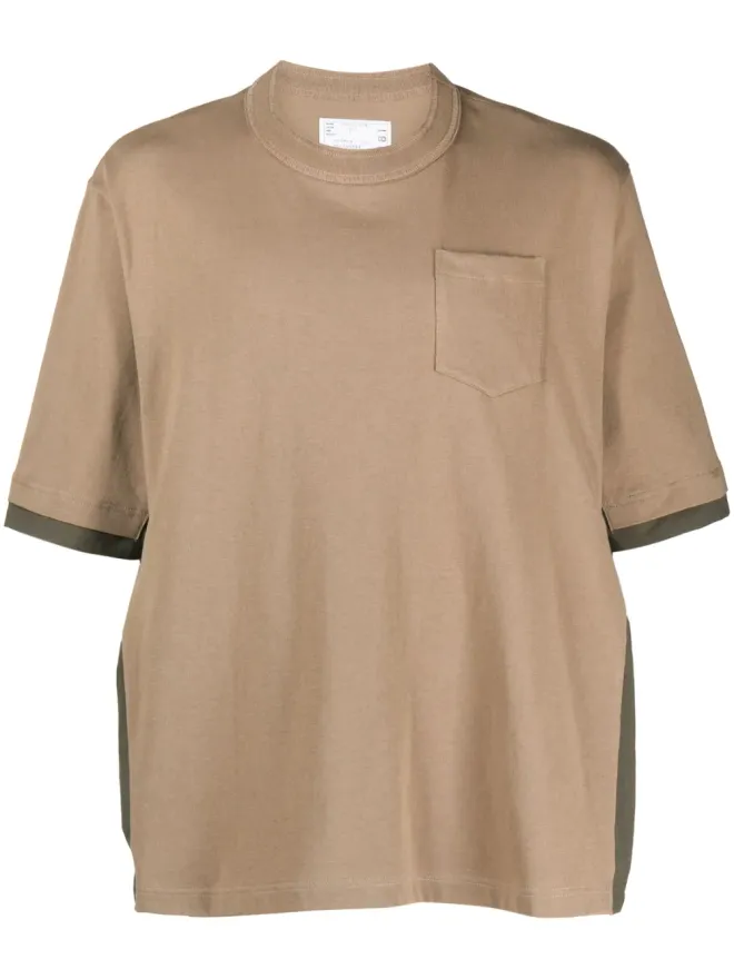 sacai sacai カラーブロック コットンTシャツ - ブラウンの商品画像