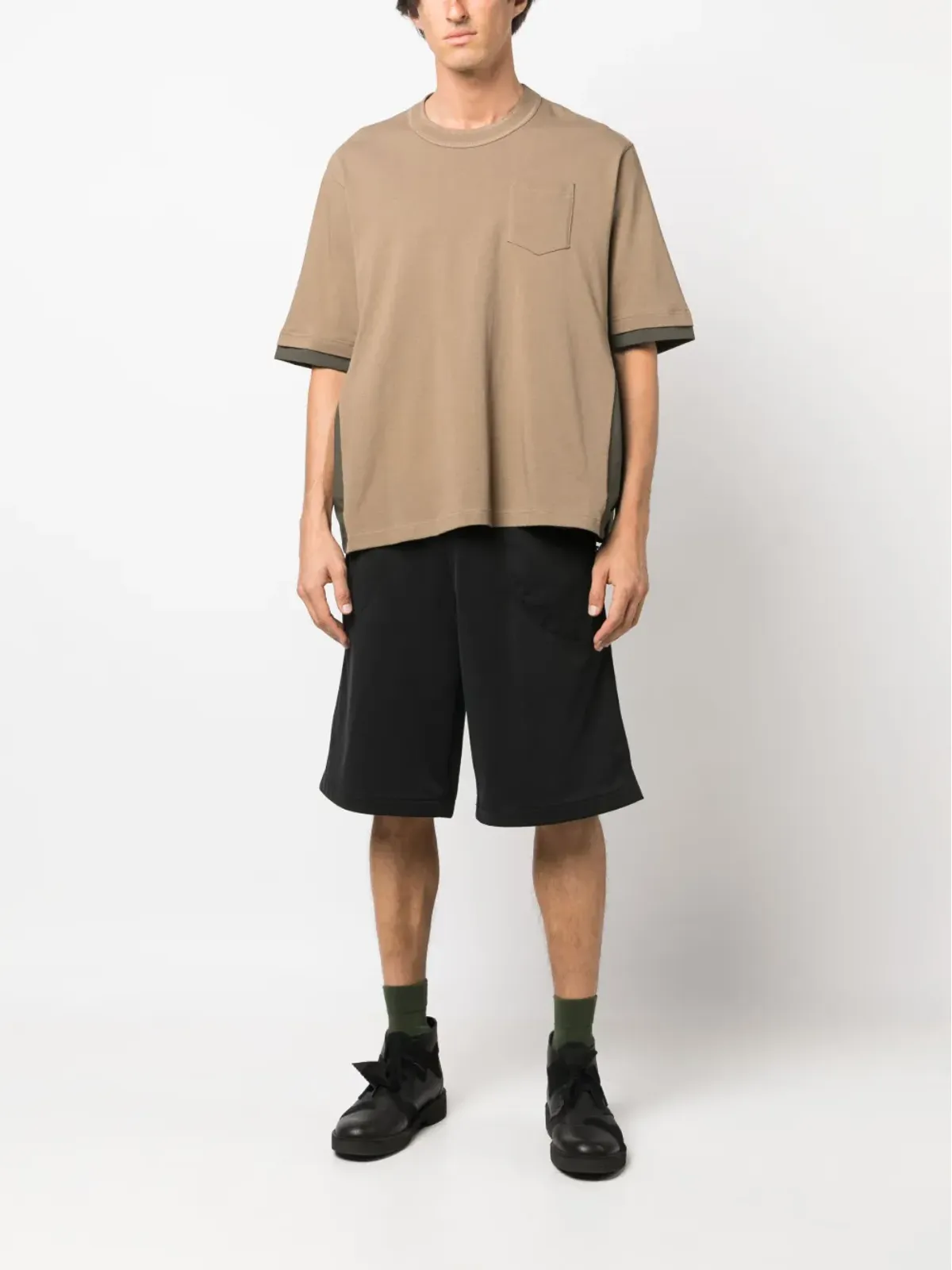 sacai カラーブロック コットンTシャツ - ブラウン - 画像2