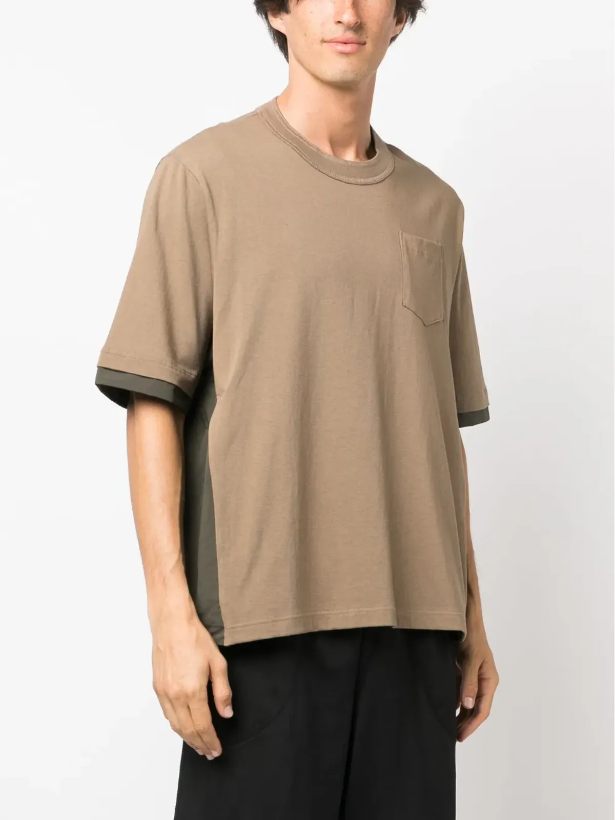sacai カラーブロック コットンTシャツ - ブラウン - 画像3