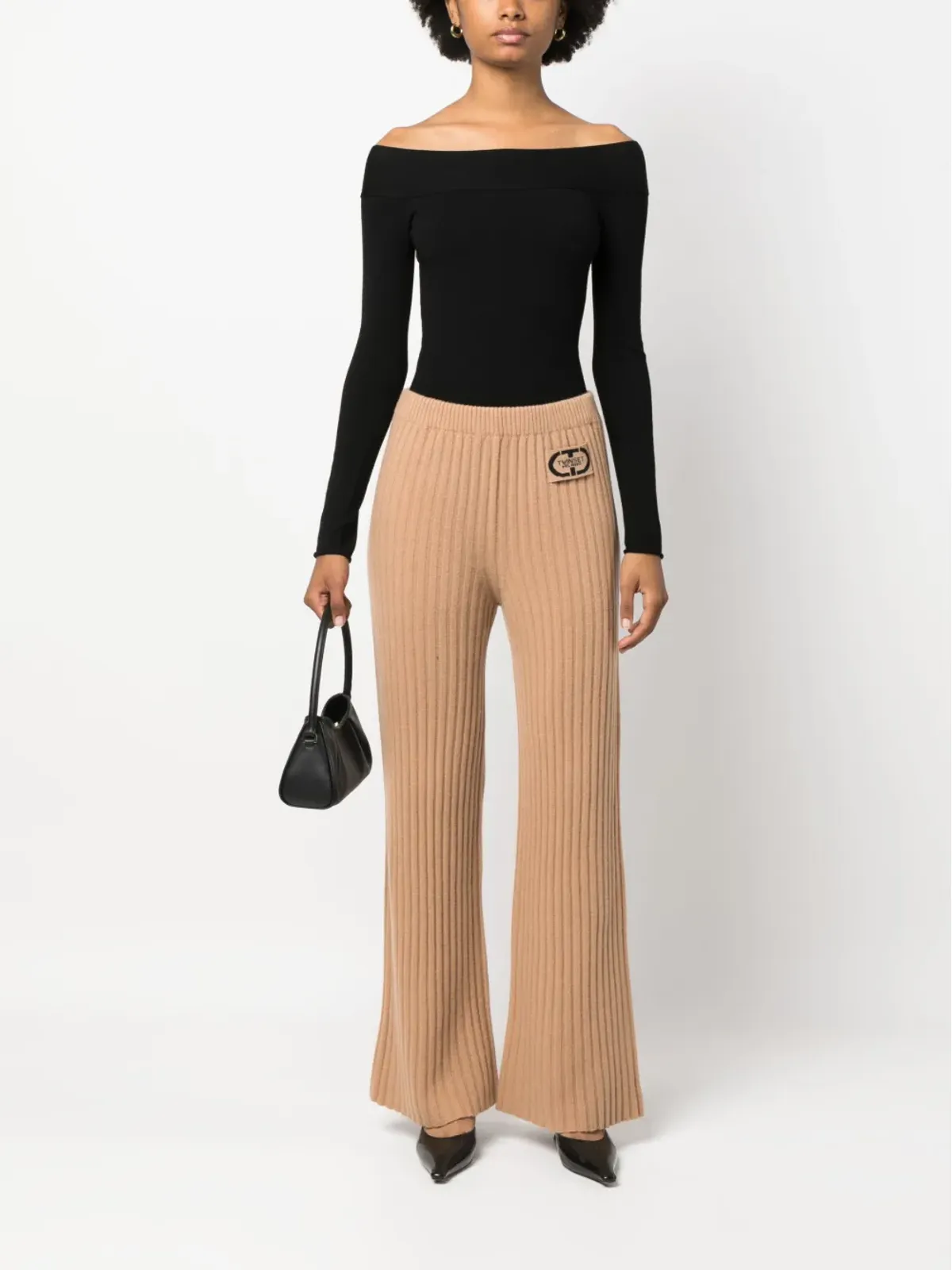 TWINSET ロゴパッチ付きリブニットパンツ - 画像2