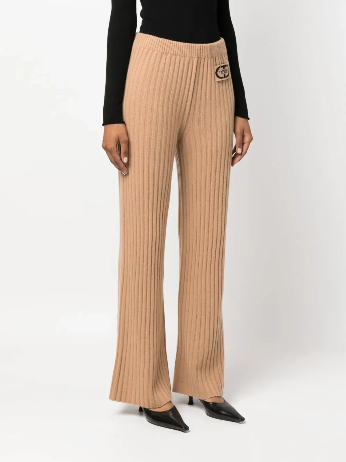 TWINSET ロゴパッチ付きリブニットパンツ - 画像3