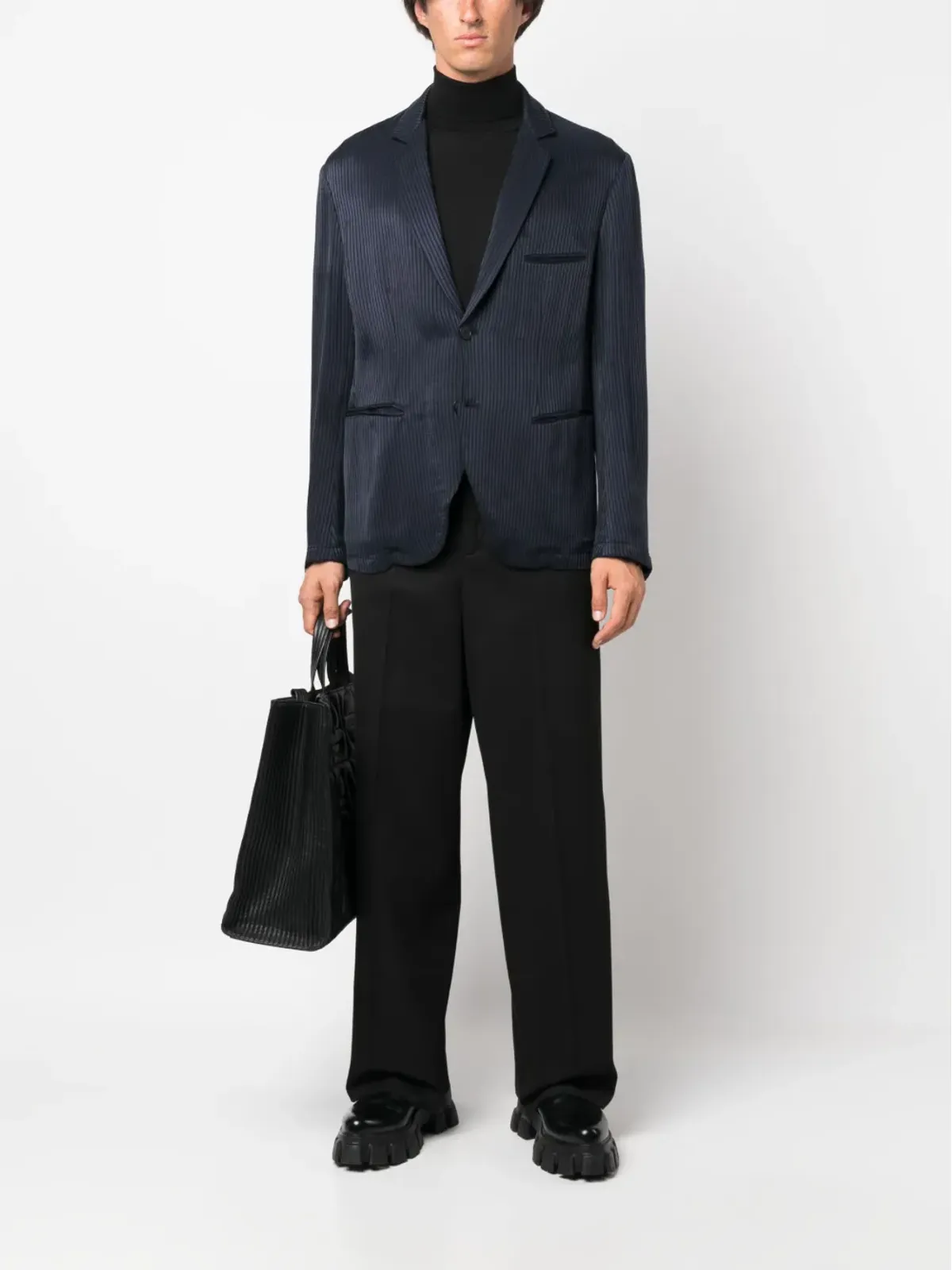 Giorgio Armani ストライプ入りシングルブレストブレザー - 画像2