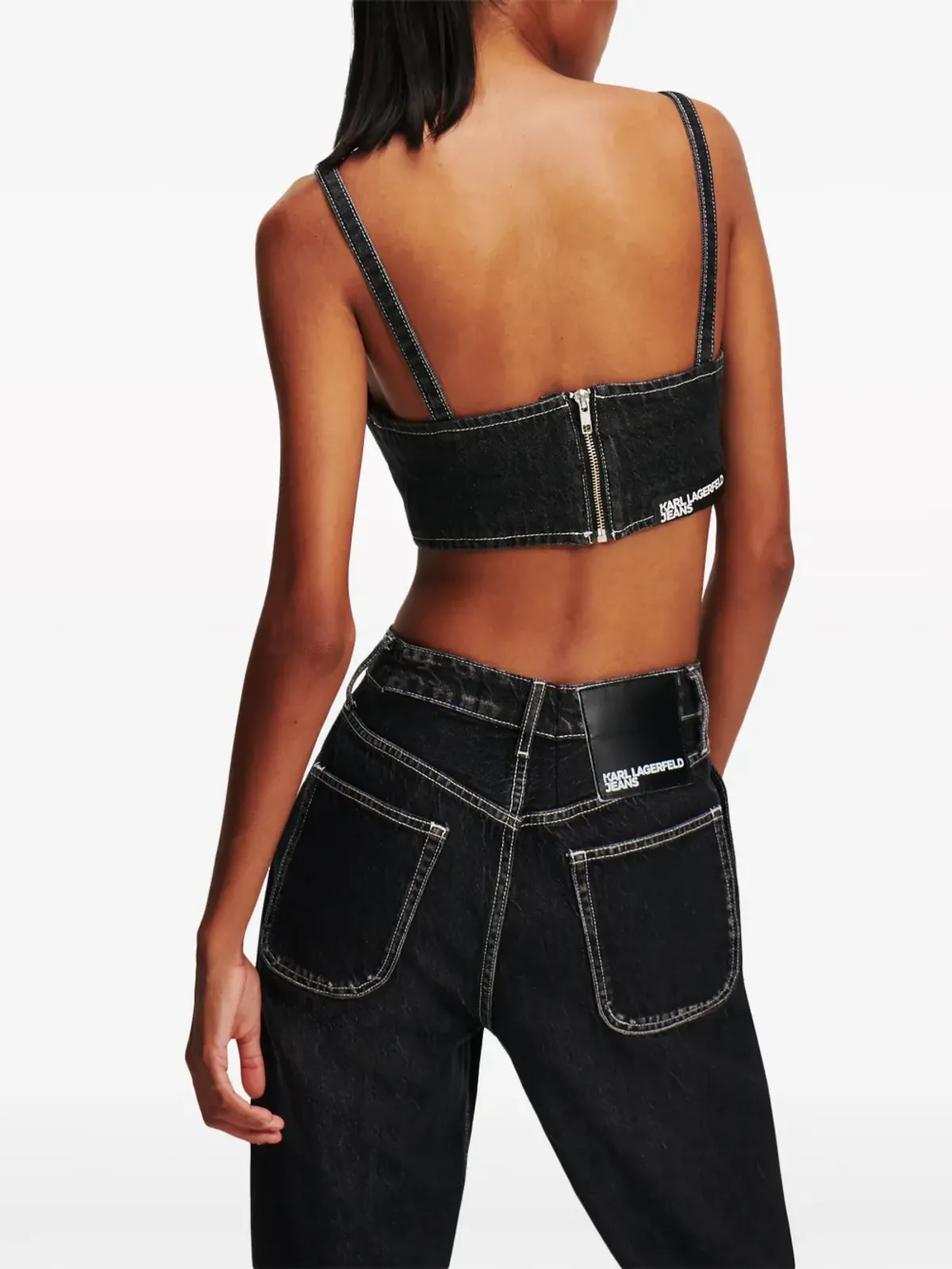 Karl Lagerfeld Jeans クロップドデニムタンクトップ ブラック - 画像5