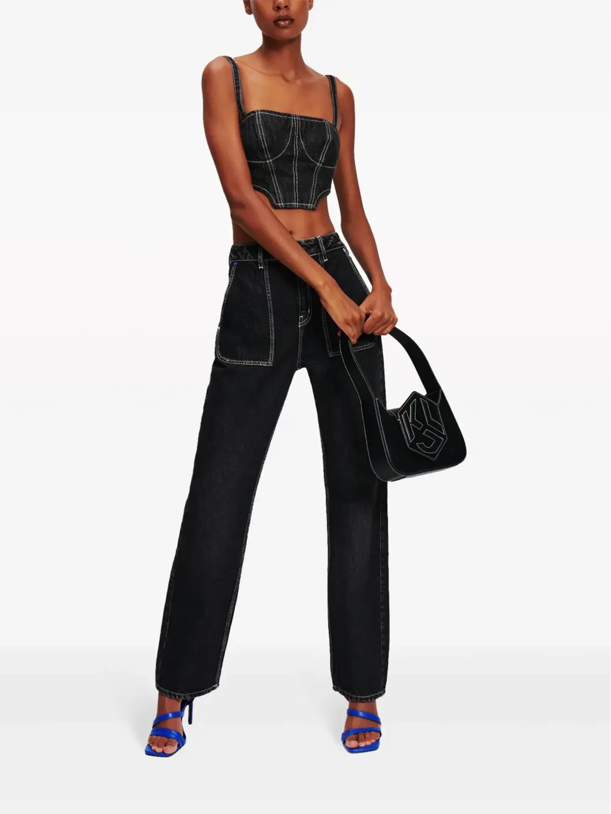 Karl Lagerfeld Jeans クロップドデニムタンクトップ ブラック - 画像2