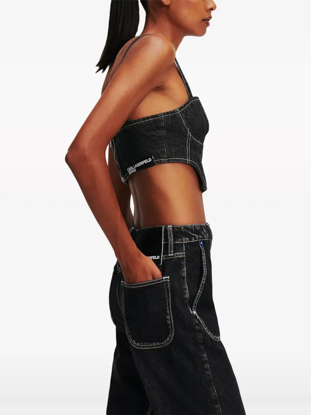 Karl Lagerfeld Jeans クロップドデニムタンクトップ ブラック - 画像4