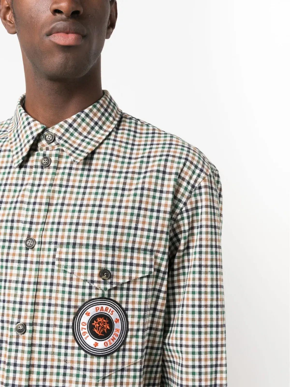 Kenzo チェック柄ロゴパッチシャツ - 画像5
