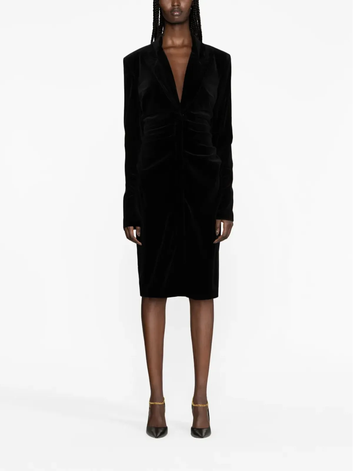 TOM FORD プランジングVネックベルベットミディドレス - ブラック - 画像2