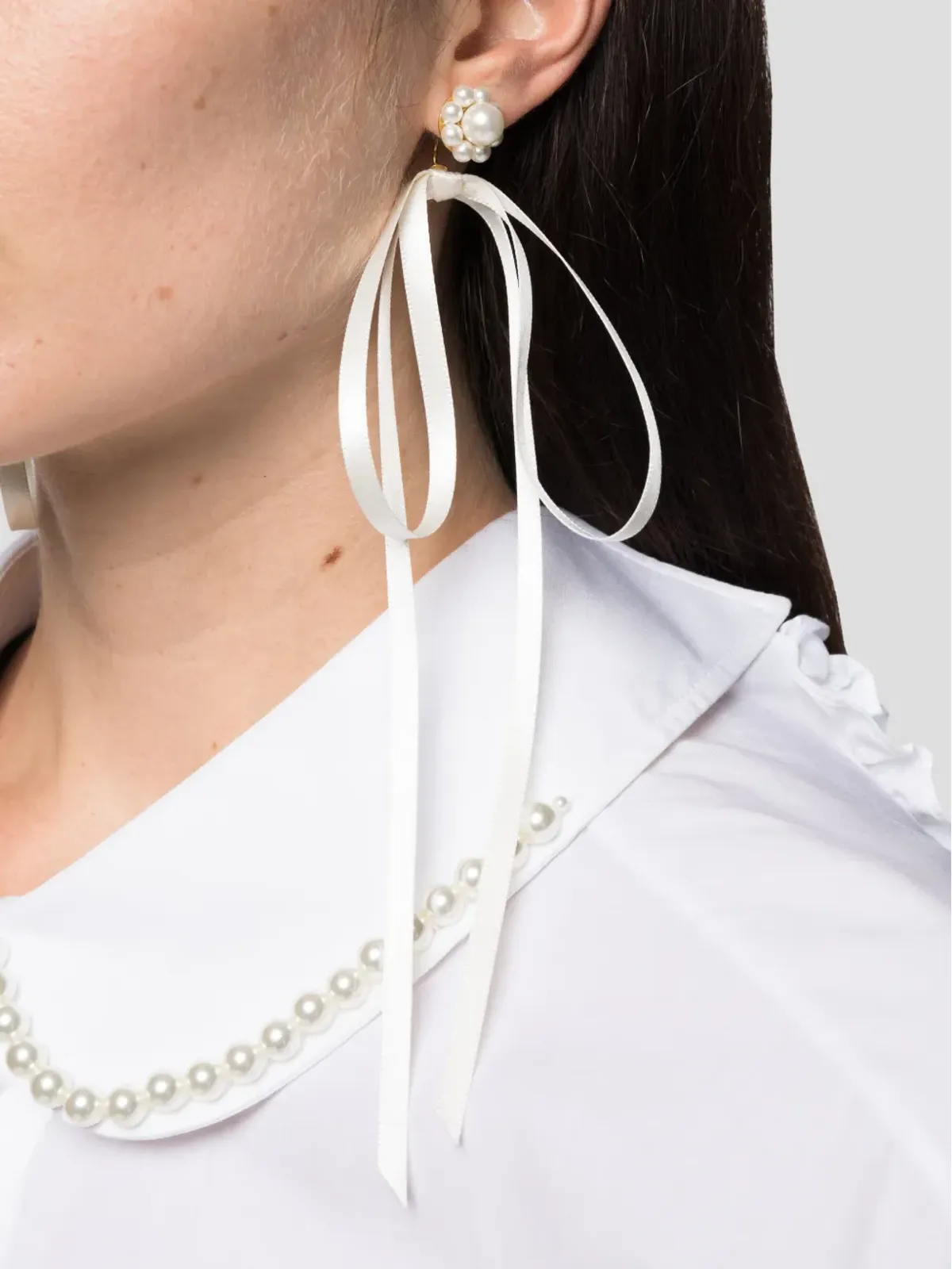 Simone Rocha パール装飾リボンモチーフ ピアス - White - 画像2