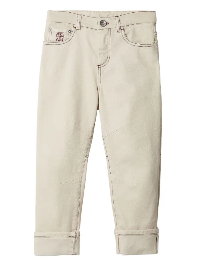 Brunello Cucinelli Kids Brunello Cucinelli Kids ロゴ刺繍入りストレートジーンズの商品画像