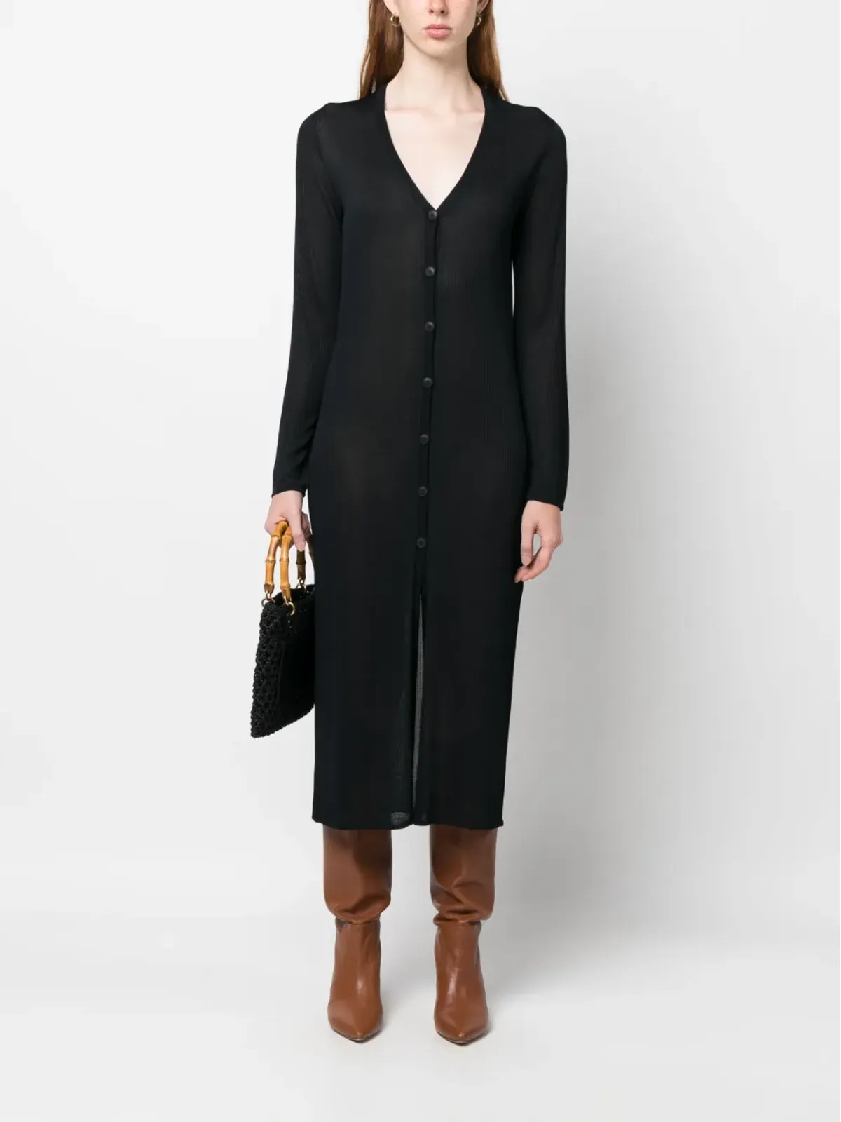Tory Burch Vネック ニットドレス（ブラック） - 画像2