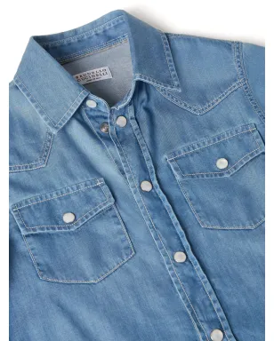 Brunello Cucinelli Kids デニムシャツ（長袖・ブルー） - サムネイル3