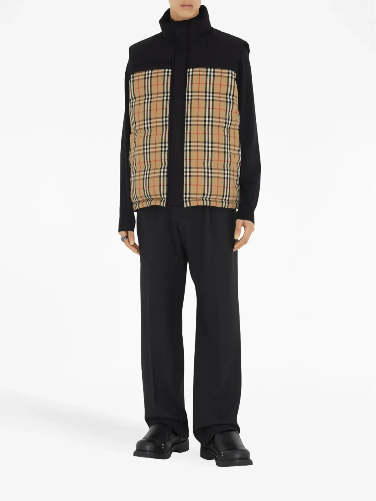 Burberry チェック柄パディッドジレ ブラック - 画像2