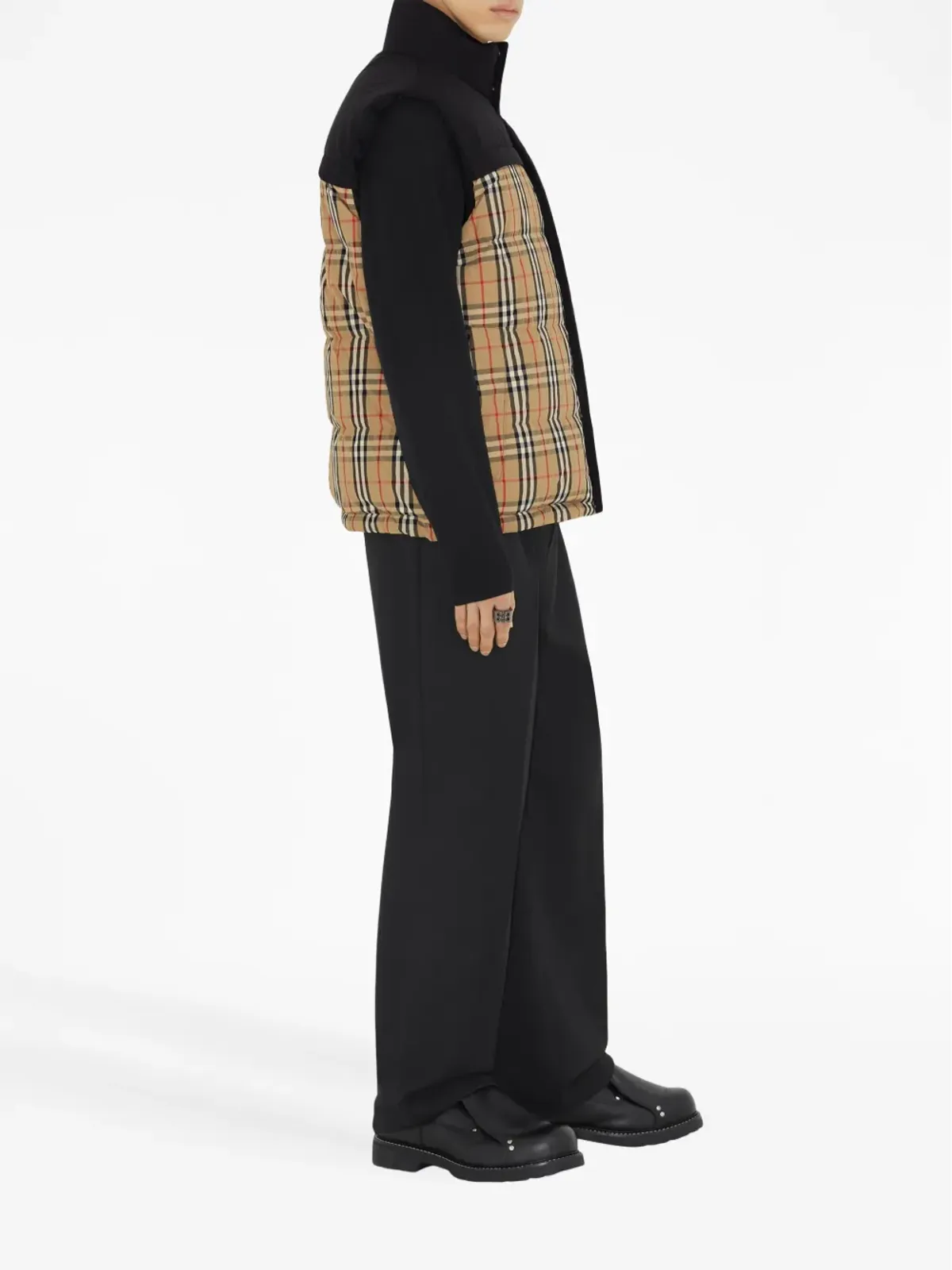 Burberry チェック柄パディッドジレ ブラック - 画像3