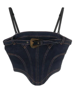 Versace Jeans Couture バロックバックル デニム コルセットトップ - ブルー - サムネイル1
