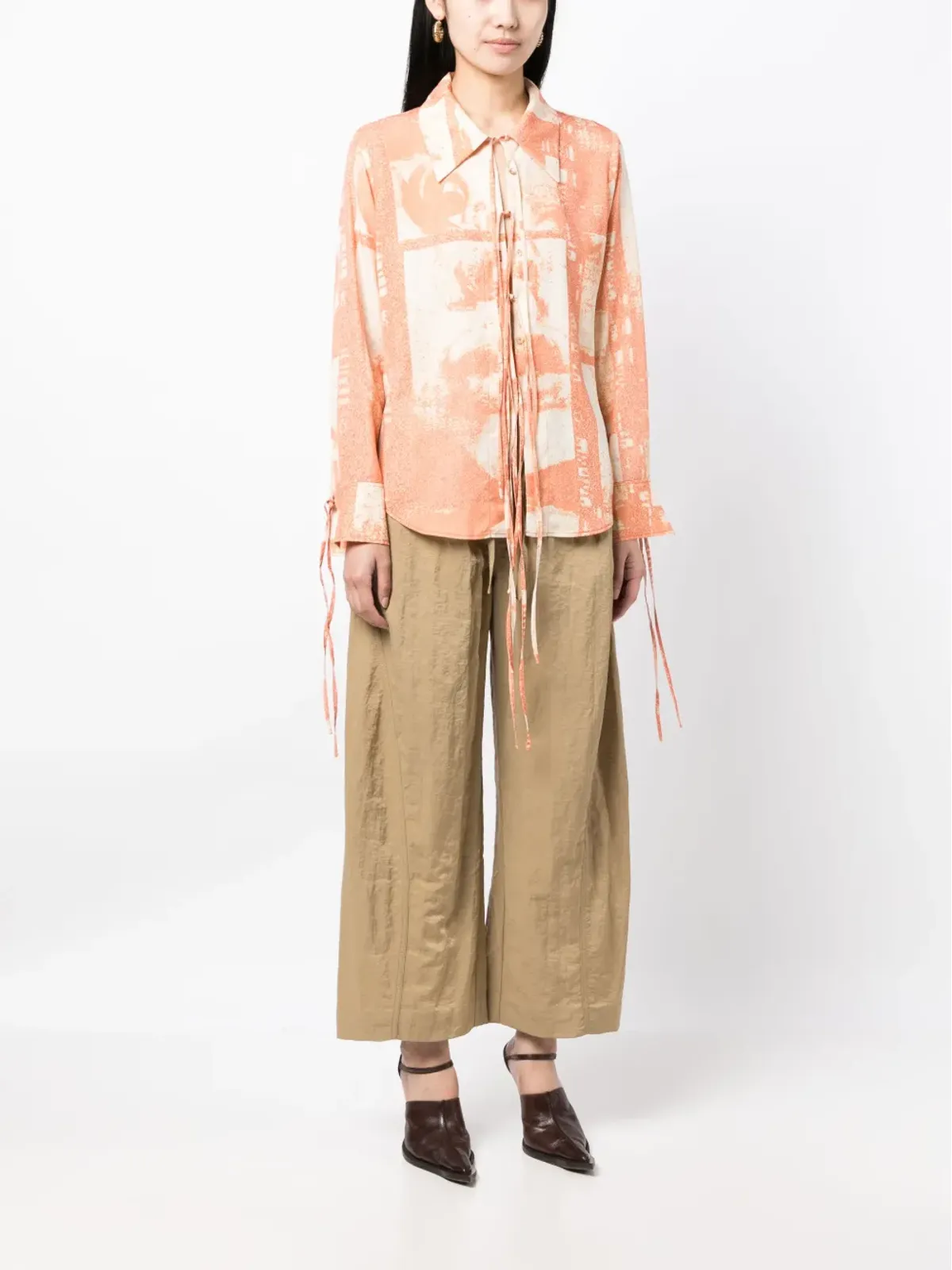 Rejina Pyo Saskia crinkled tie-detail blouse - Orange - 画像3