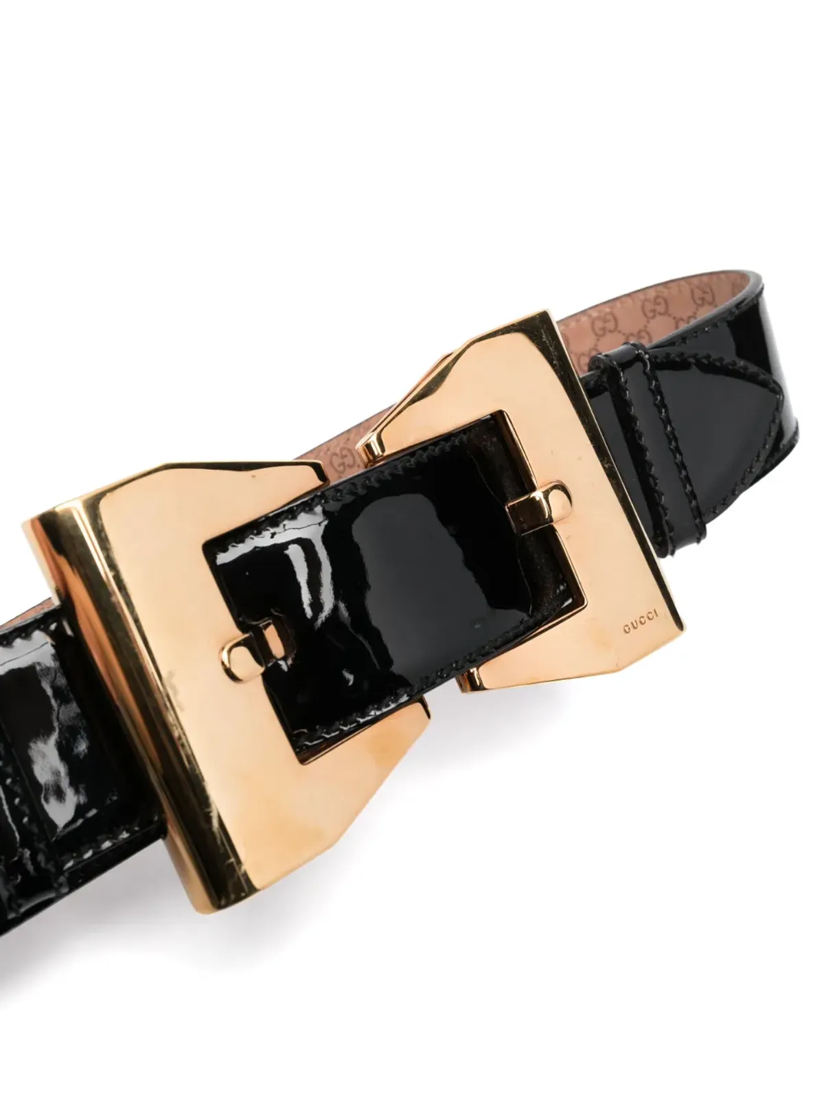 Gucci Pre-Owned ダブルバックル パテント仕上げ ベルト（ブラック） - 画像2