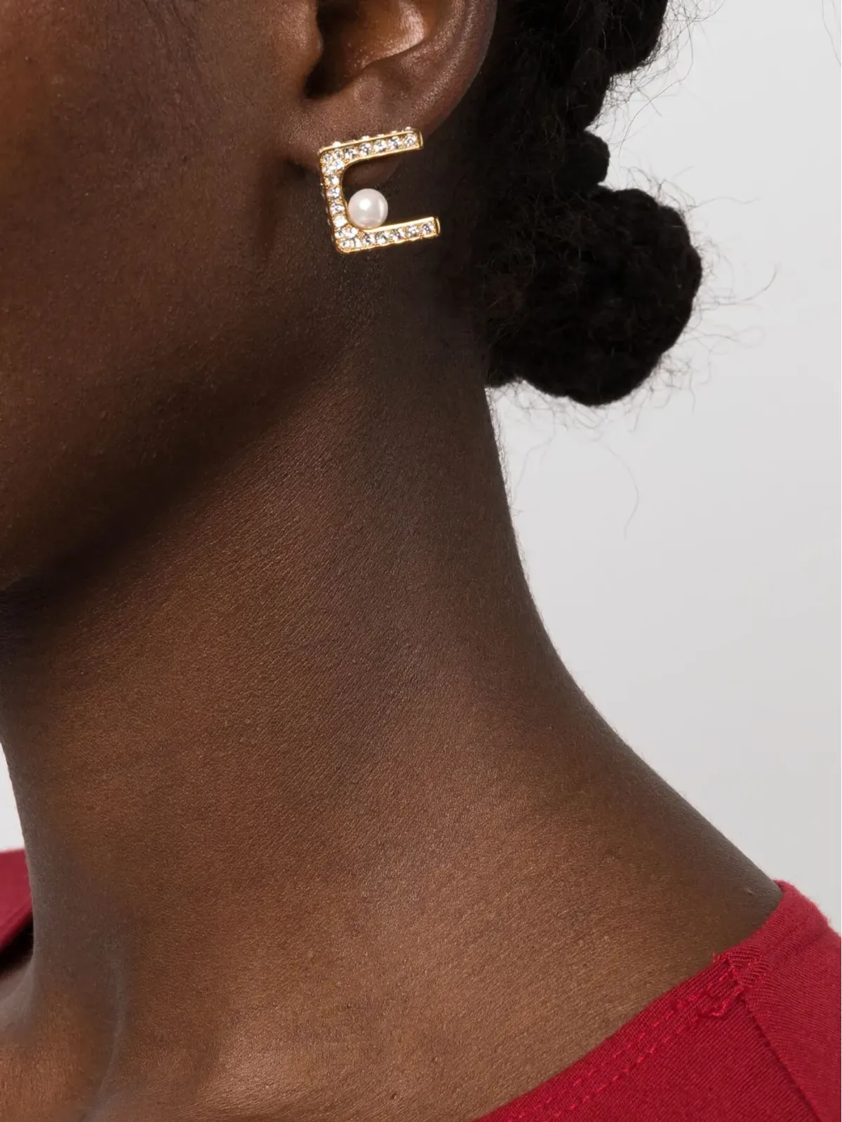 Elisabetta Franchi ラインストーン付きパールピアス - 画像2