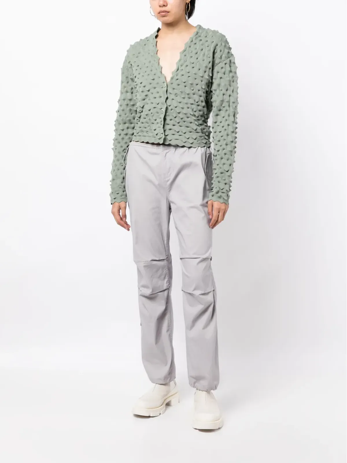 JNBY V-neck cropped cardigan - Green - 画像2