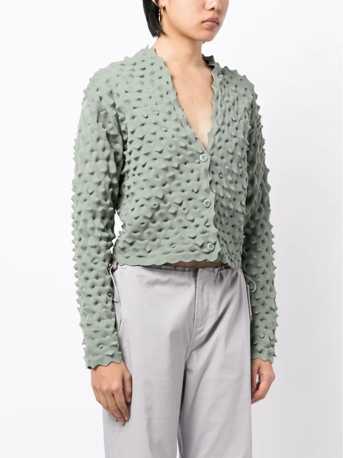 JNBY V-neck cropped cardigan - Green - 画像3