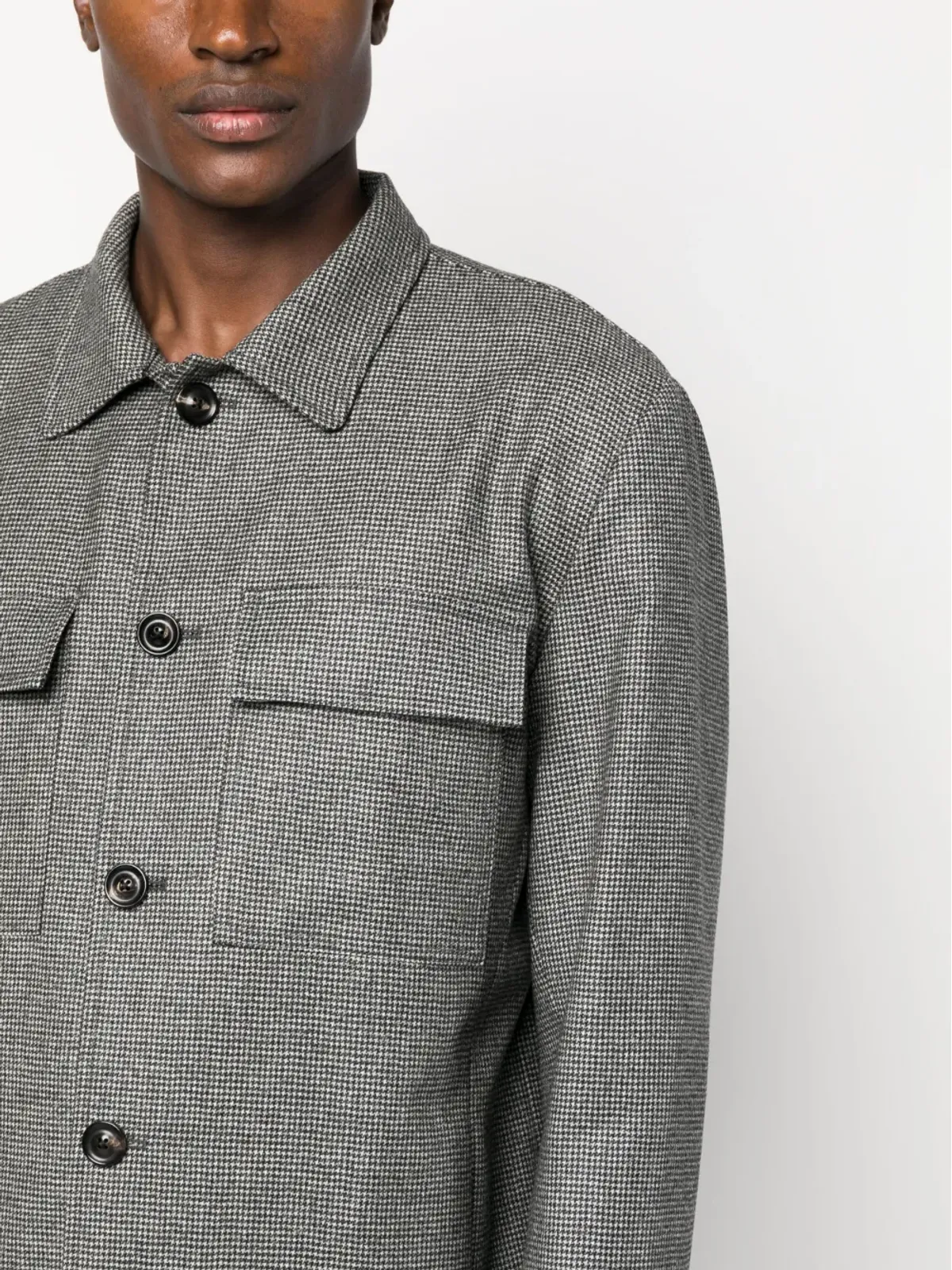 Lardini マイクロハウンドトゥース柄シャツジャケット - 画像5
