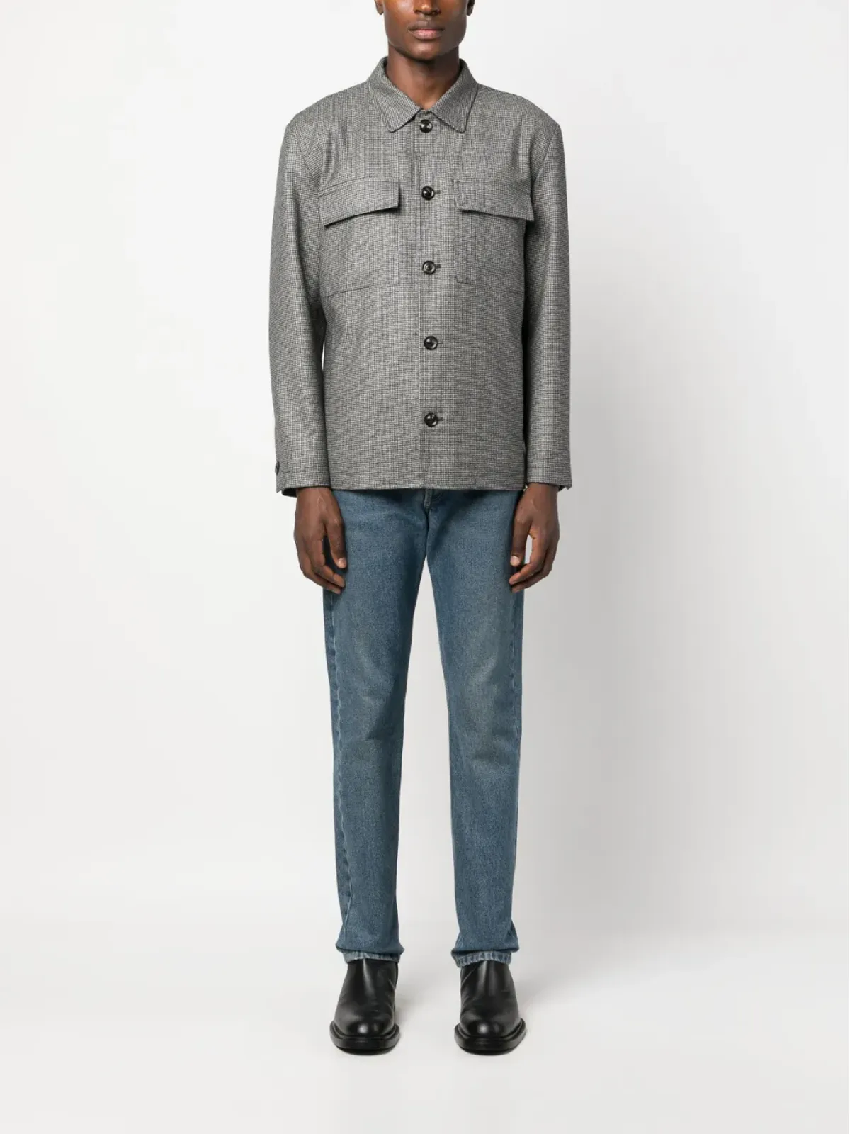 Lardini マイクロハウンドトゥース柄シャツジャケット - 画像2