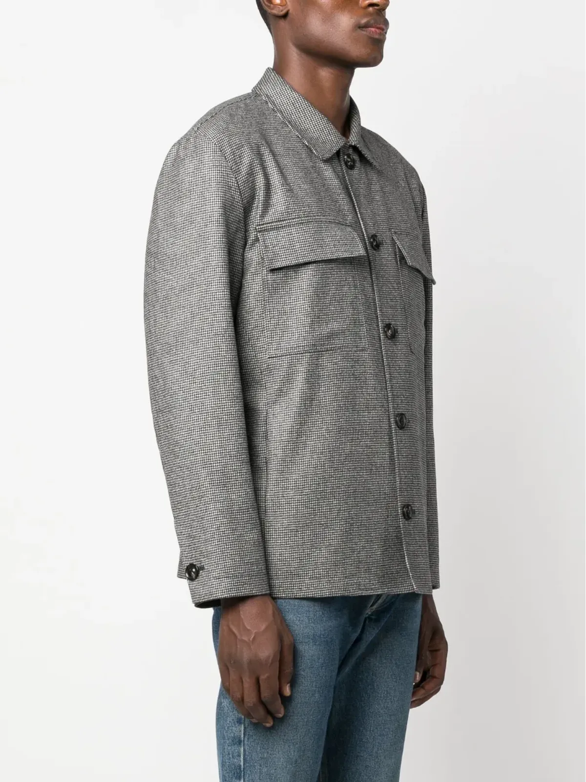 Lardini マイクロハウンドトゥース柄シャツジャケット - 画像3