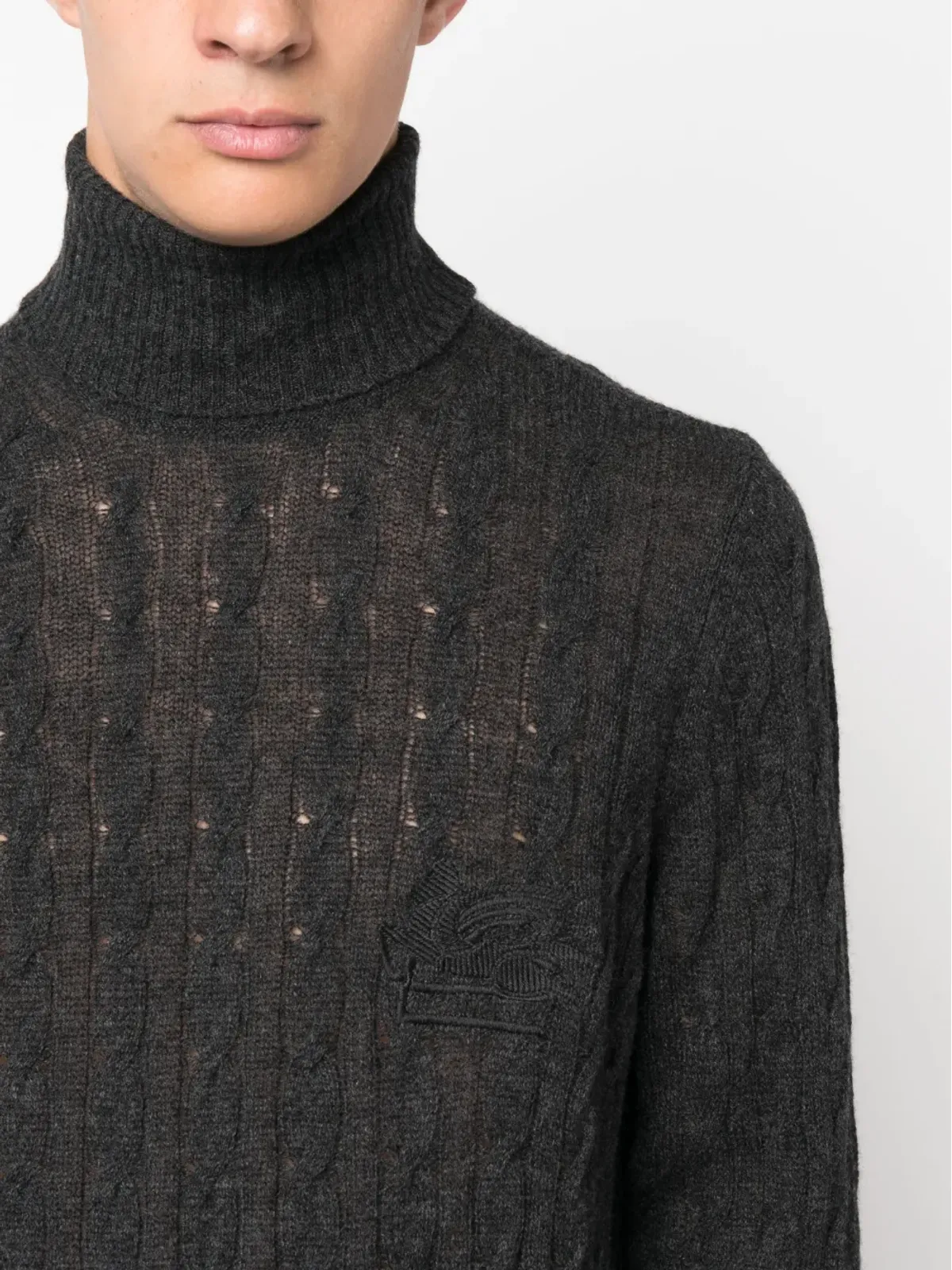 ETRO ロールネック カシミヤ ケーブルニット ジャンパー - グレー - 画像5