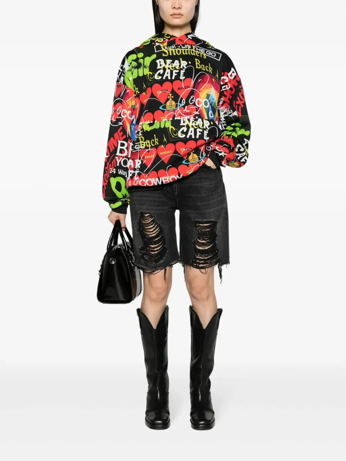 Vivienne Westwood Orb グラフィックプリント ジャージー・フーディ（ブラック） - 画像3