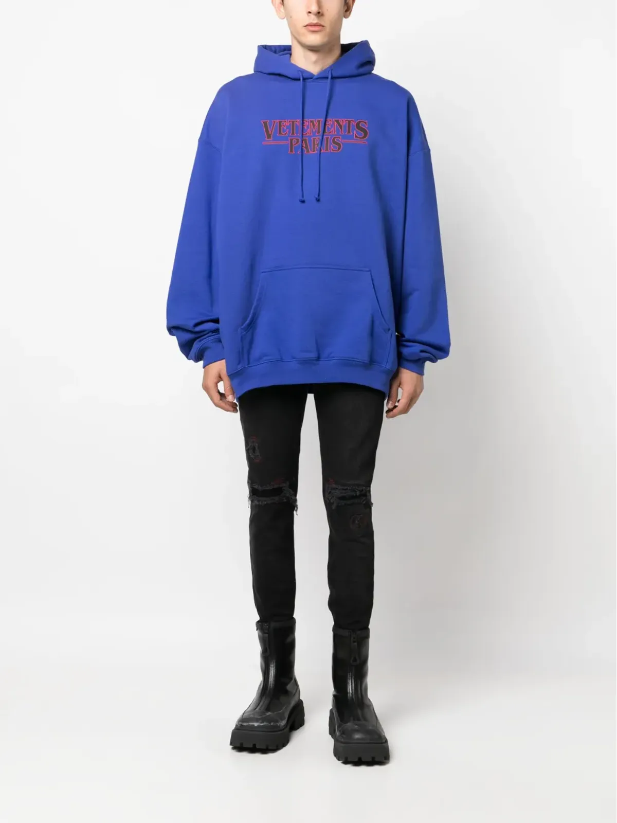 VETEMENTS ロゴプリント コットン フーディー ブルー - 画像2